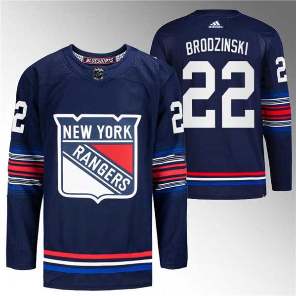 Mens New York Rangers #22 Jonny Brodzinski Navy Stitched Jersey Dzhi